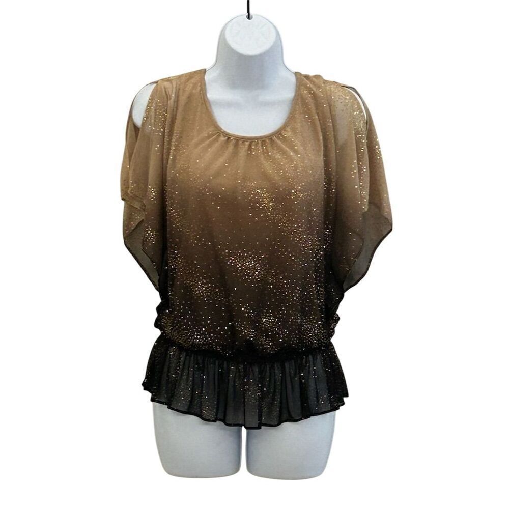 Dressbarn Women's Gold Ombre Glitter Blouse Size S Flutter Sleeve - Picture 7 of 8